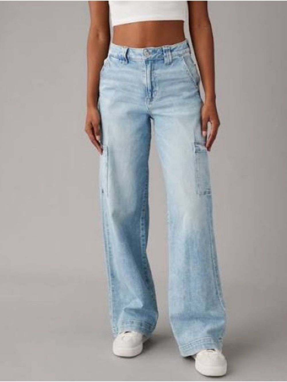 AE Dreamy Drape Stretch Super High-Waisted Cargo Baggy Wide-Leg Jean 2/26 NWT